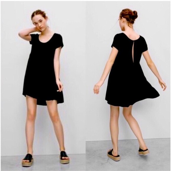 Talula Aritzia Womens Solid Black Short Sleeve‎ 100% Cotton Dress Lined Medium - Picture 1 of 10